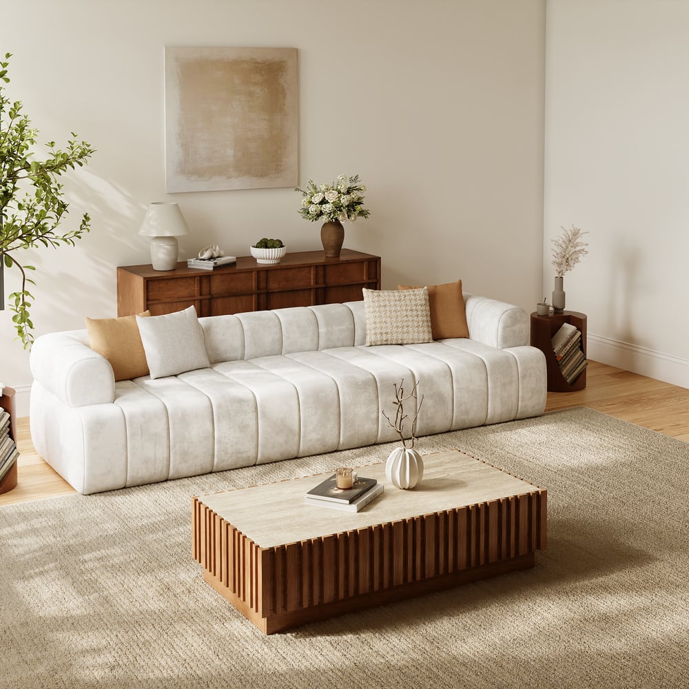 Questions and Answers for Nimbus 118" 3-Seater Velvet Channel Tufted Sofa