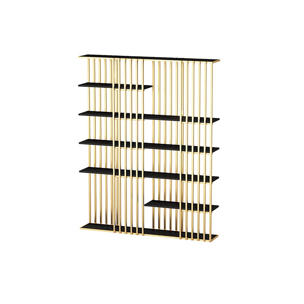 Modern Display 6-Tiered Etagere Bookshelf in Gold & Black window image