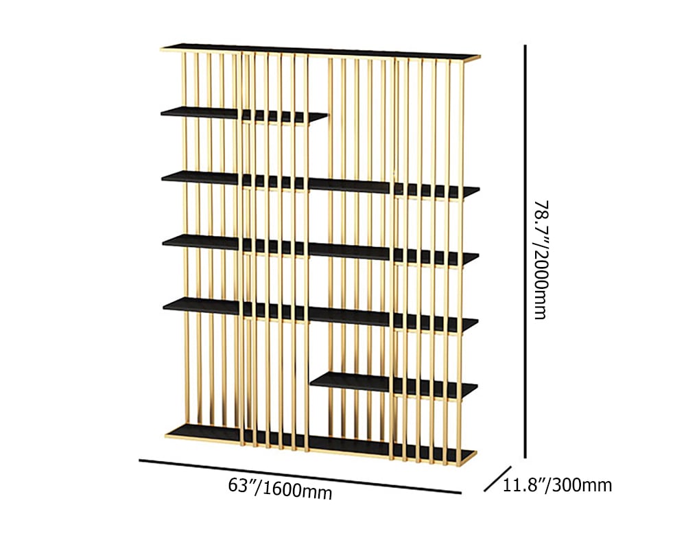 Modern Display 6-Tiered Etagere Bookshelf in Gold & Black weights dimensions image