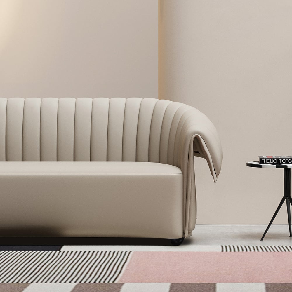 98" Off-white Curved Sofa Microfiber Leather Upholstery with Full Back for 5 Seaters