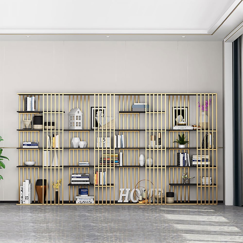 Modern Display 6-Tiered Etagere Bookshelf in Gold & Black window image