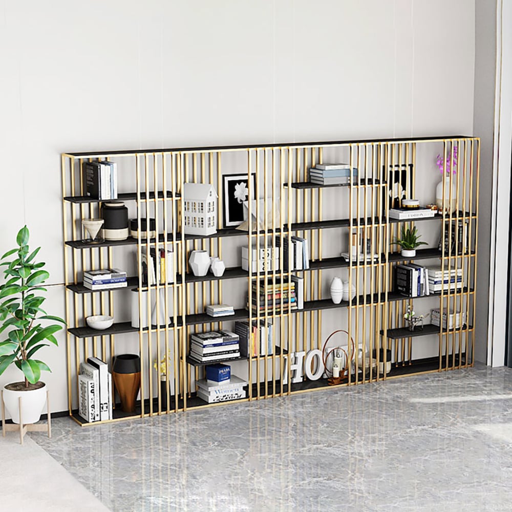 Modern Display 6-Tiered Etagere Bookshelf in Gold & Black window image
