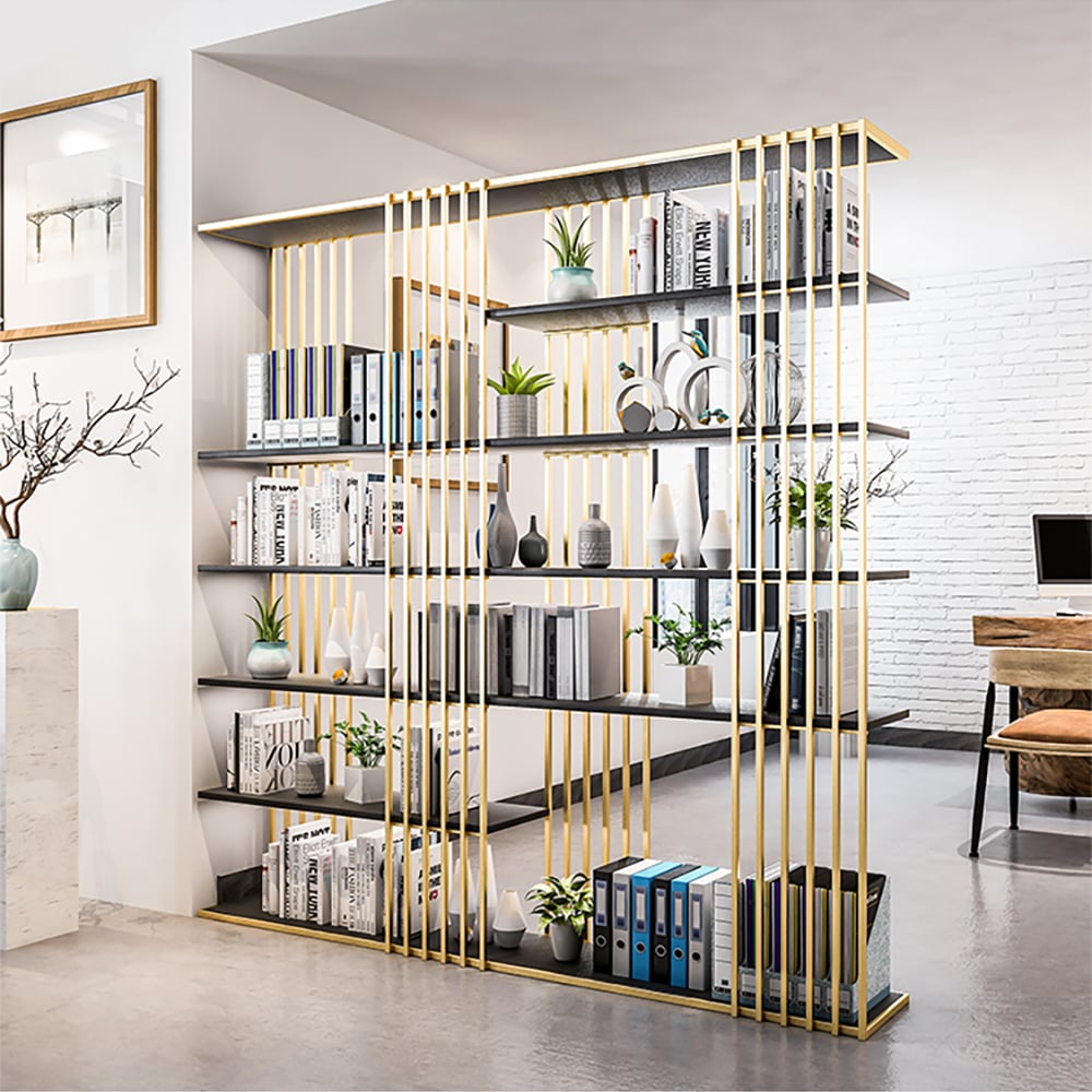 Modern Display 6-Tiered Etagere Bookshelf in Gold & Black window image