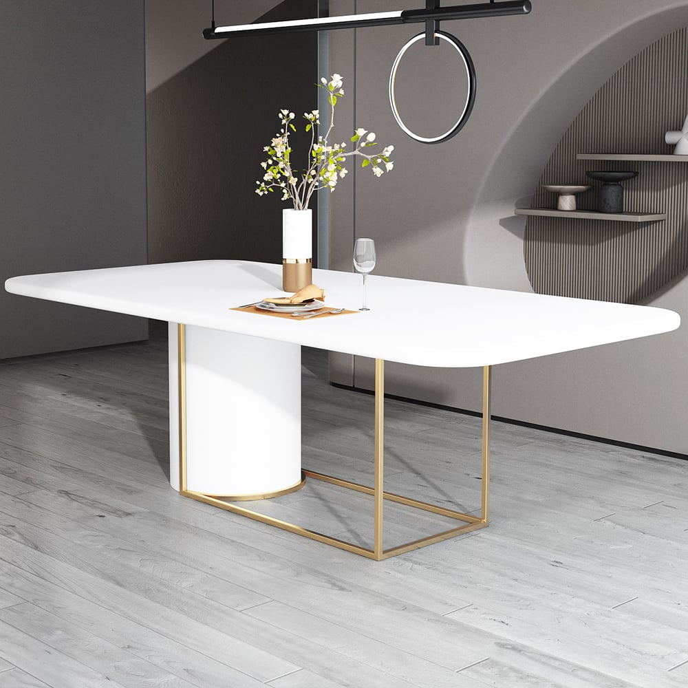 63" Modern White Dining Table Rectangle Pine Wood Top for 6 Person | Homary