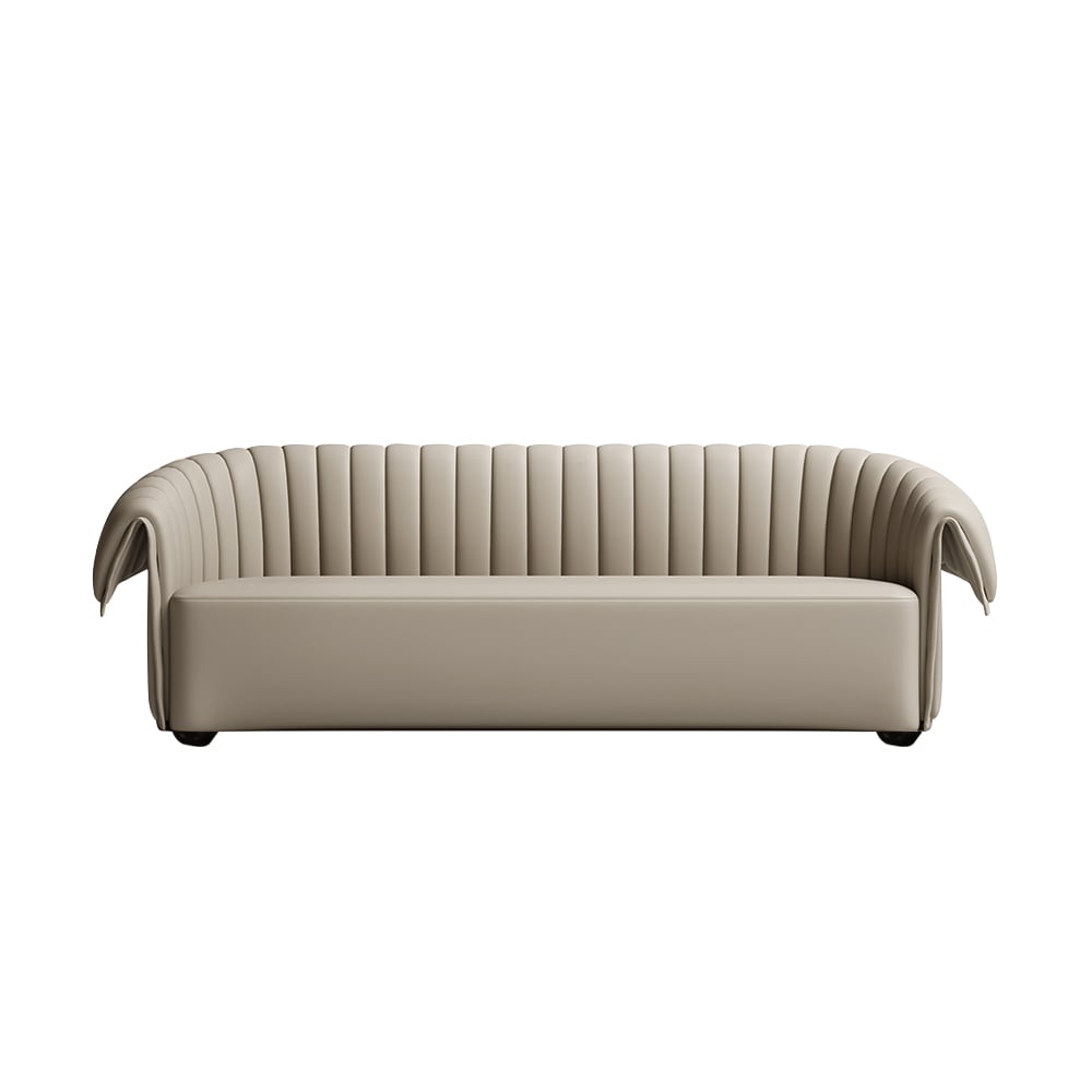 98" Off-white Curved Sofa Microfiber Leather Upholstery with Full Back for 5 Seaters