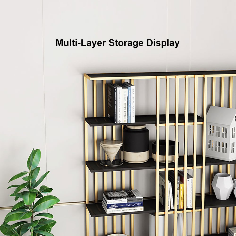 Modern Display 6-Tiered Etagere Bookshelf in Gold & Black window image