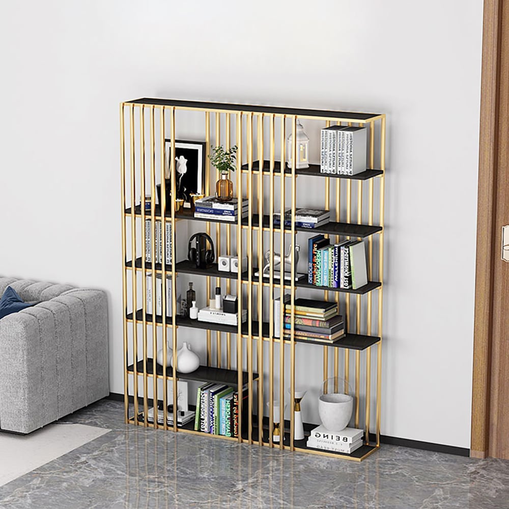 Modern Display 6-Tiered Etagere Bookshelf in Gold & Black window image