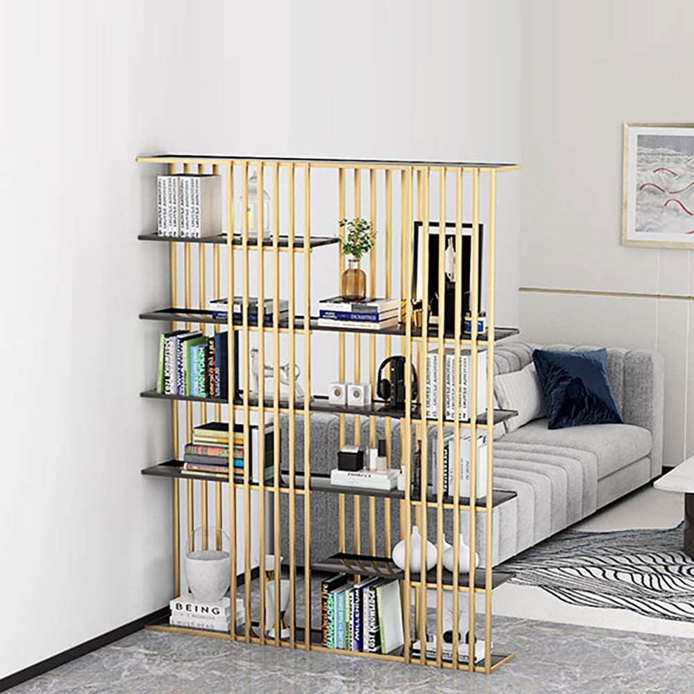 Modern Display 6-Tiered Etagere Bookshelf in Gold & Black window image