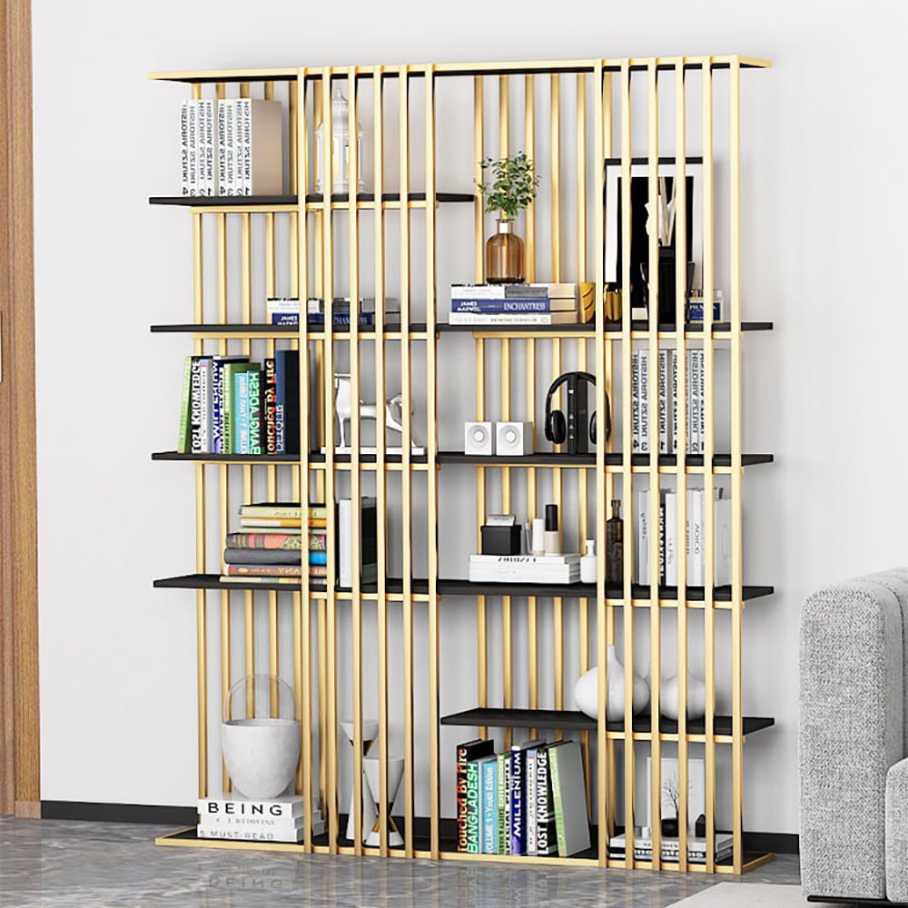 Modern Display 6-Tiered Etagere Bookshelf in Gold & Black window image
