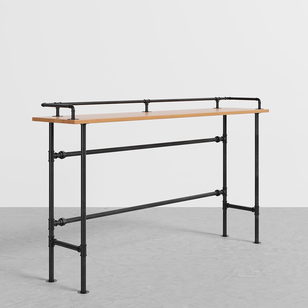 2000mm Industrial Rectangular Natural Wood Bar Height Table with Footrest window image