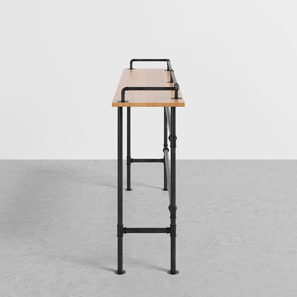 2000mm Industrial Rectangular Natural Wood Bar Height Table with Footrest window image