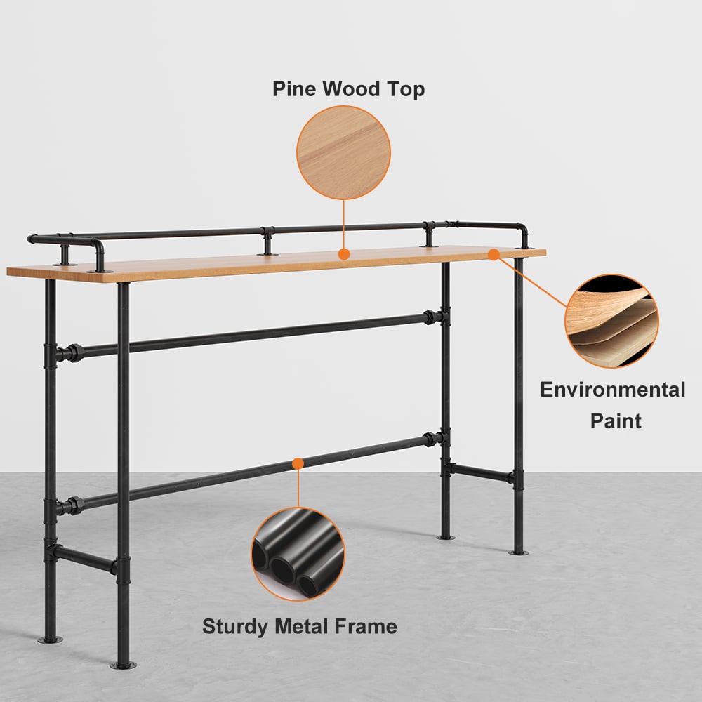 2000mm Industrial Rectangular Natural Wood Bar Height Table with Footrest window image