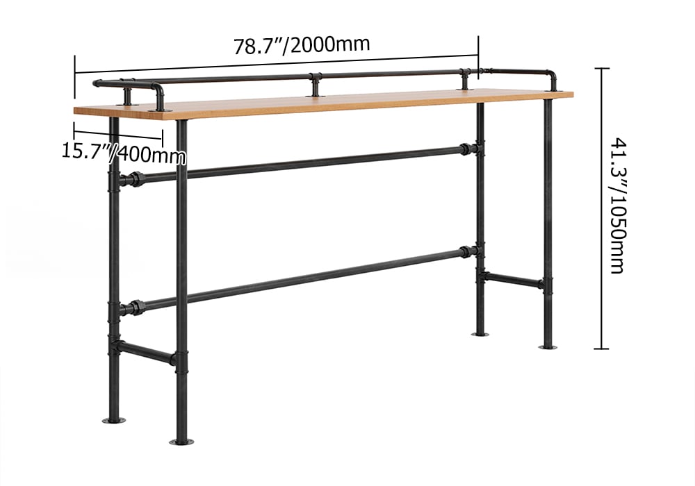 2000mm Industrial Rectangular Natural Wood Bar Height Table with Footrest weights dimensions image