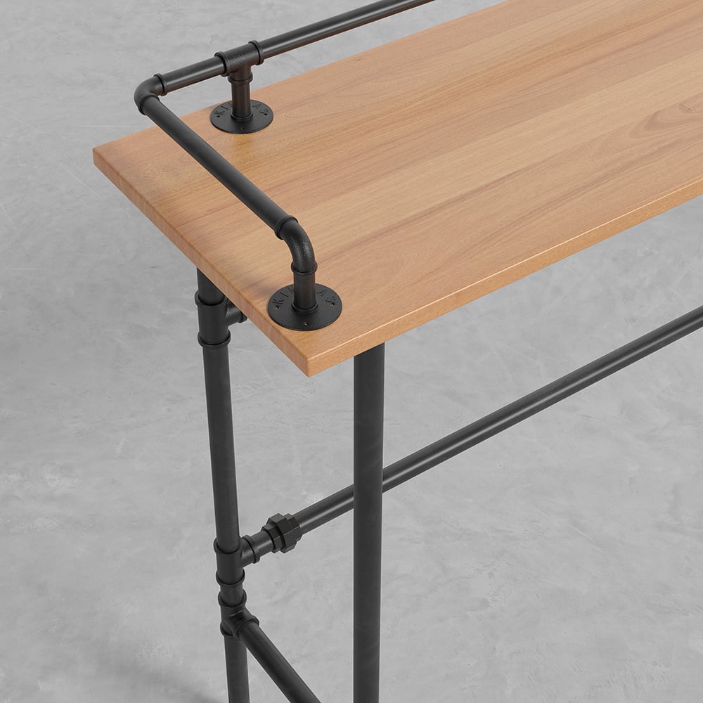 2000mm Industrial Rectangular Natural Wood Bar Height Table with Footrest window image