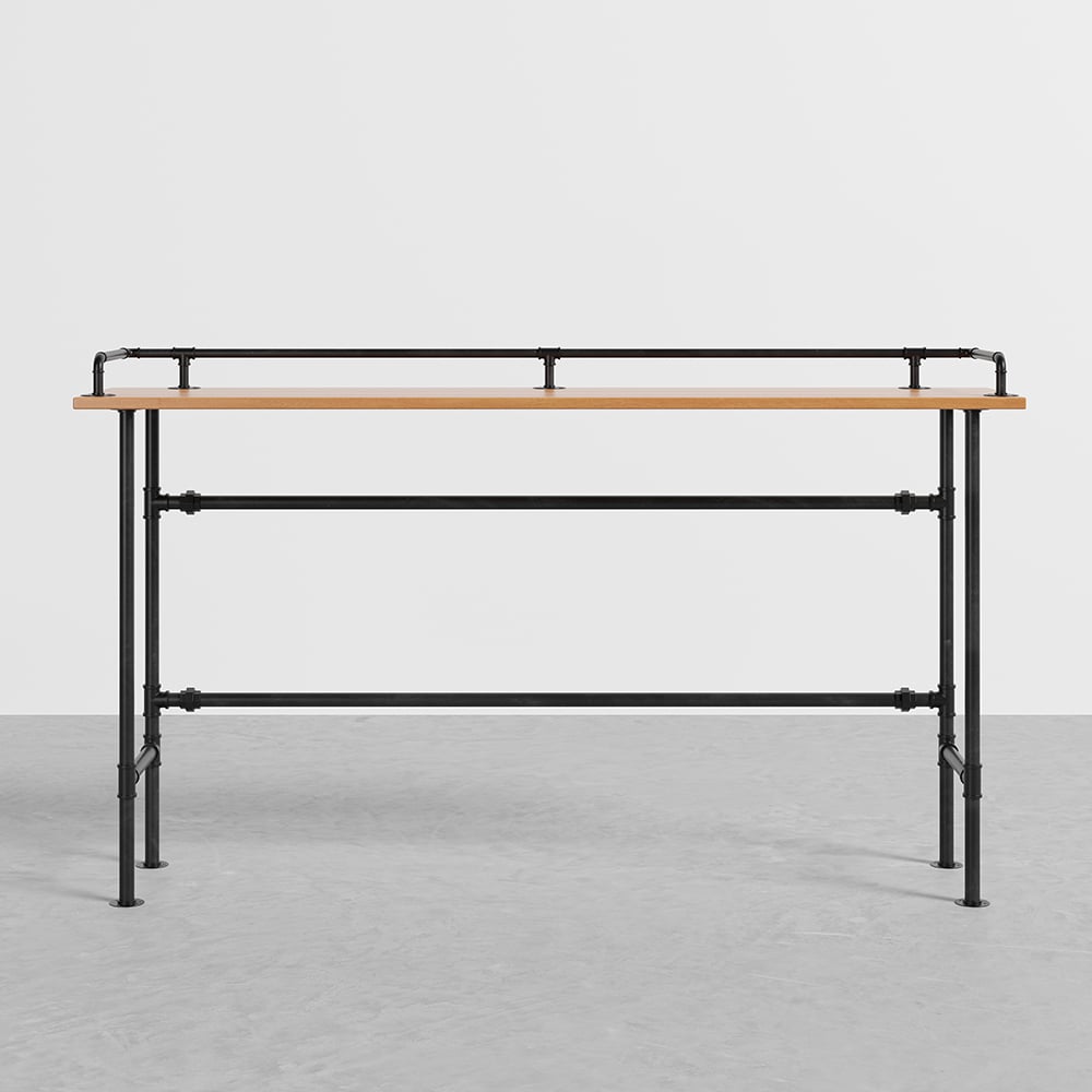 2000mm Industrial Rectangular Natural Wood Bar Height Table with Footrest window image