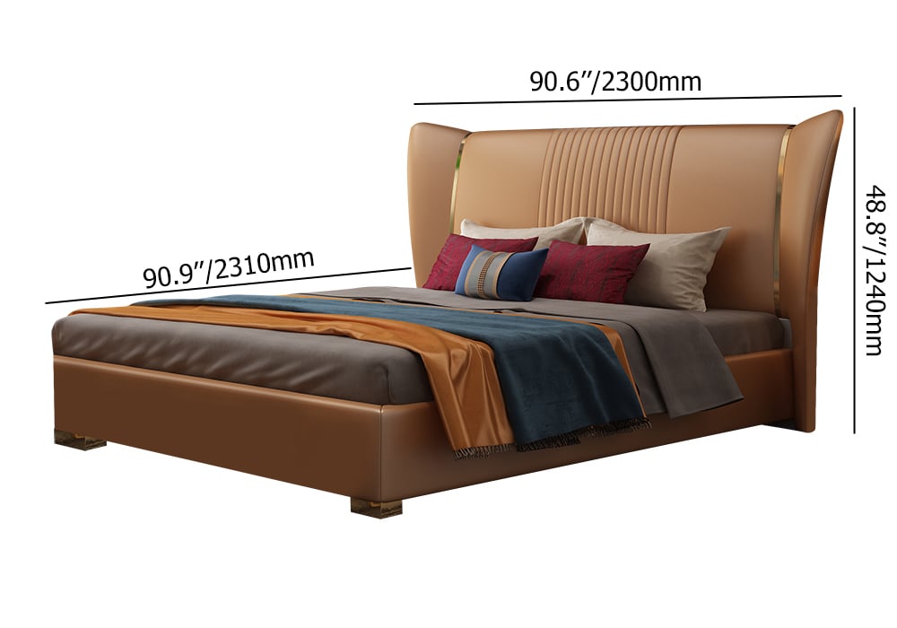 Cal King  Microfiber Leather Upholstered Bed with Wingback Headboard weights dimensions image