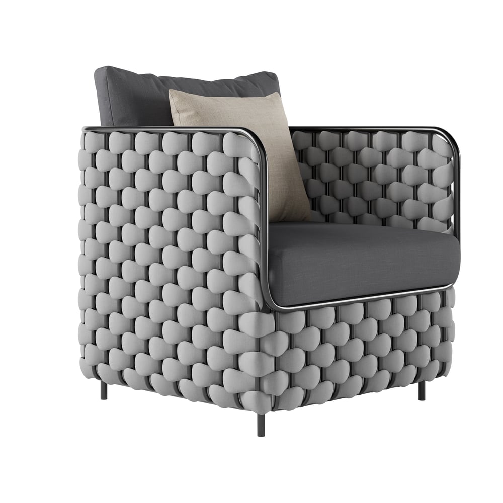 Canapé de terrasse d'extérieur moderne en aluminium et corde Martic de 700 mm de large avec coussin en gris image de fenêtre