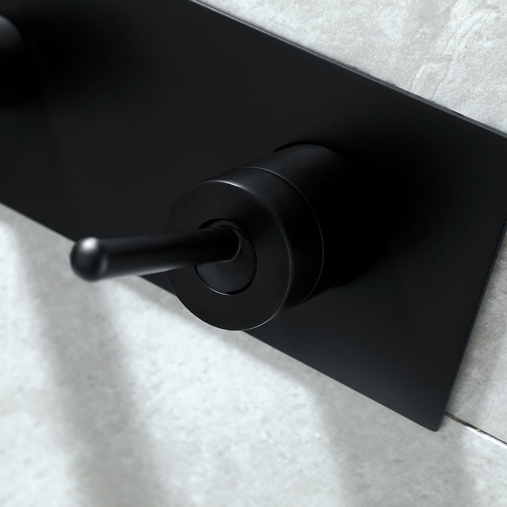 Black Modern Single Lever Handle Wall-Mounted Bathroom Sink Faucet Solid Brass window image