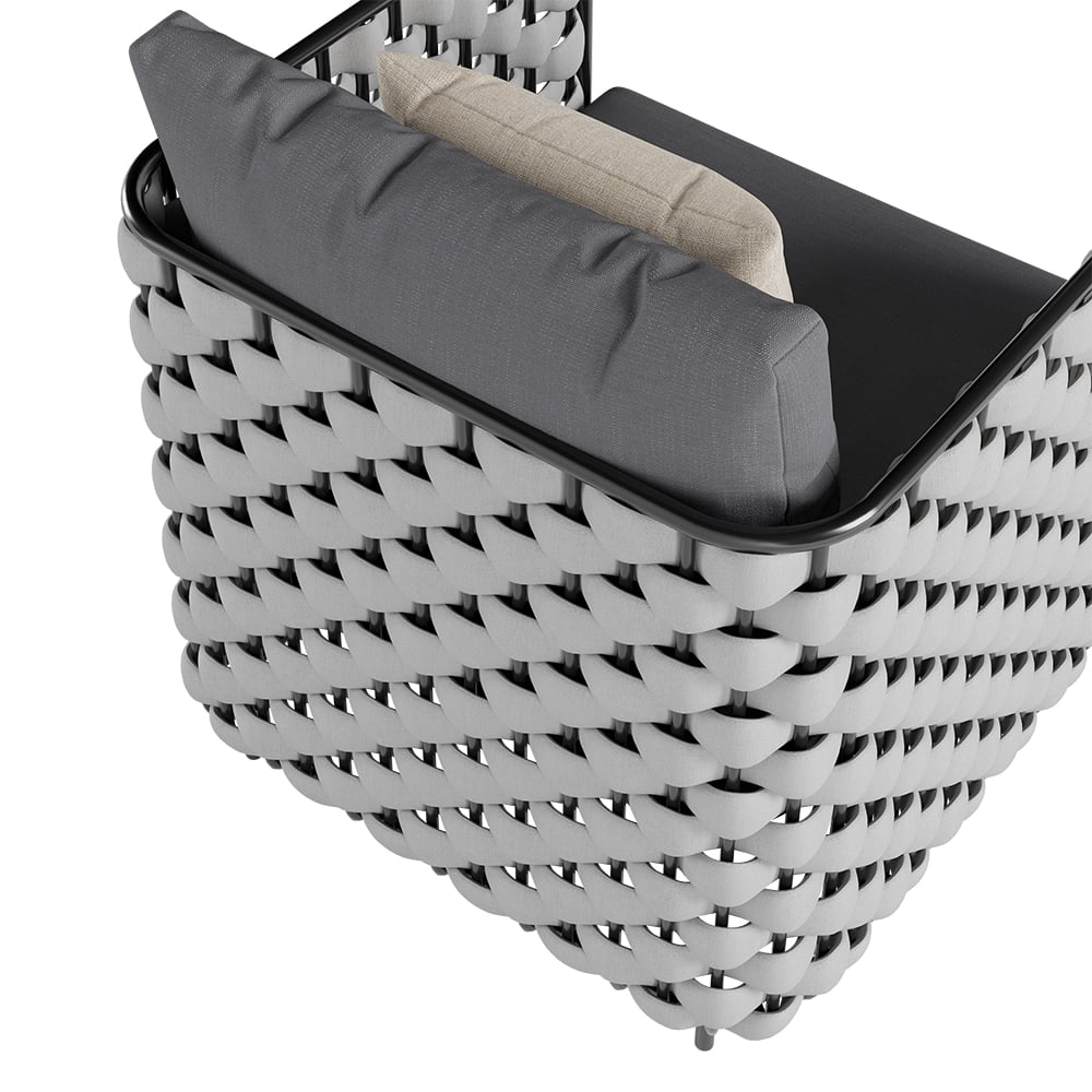 Canapé de terrasse d'extérieur moderne en aluminium et corde Martic de 700 mm de large avec coussin en gris image de fenêtre