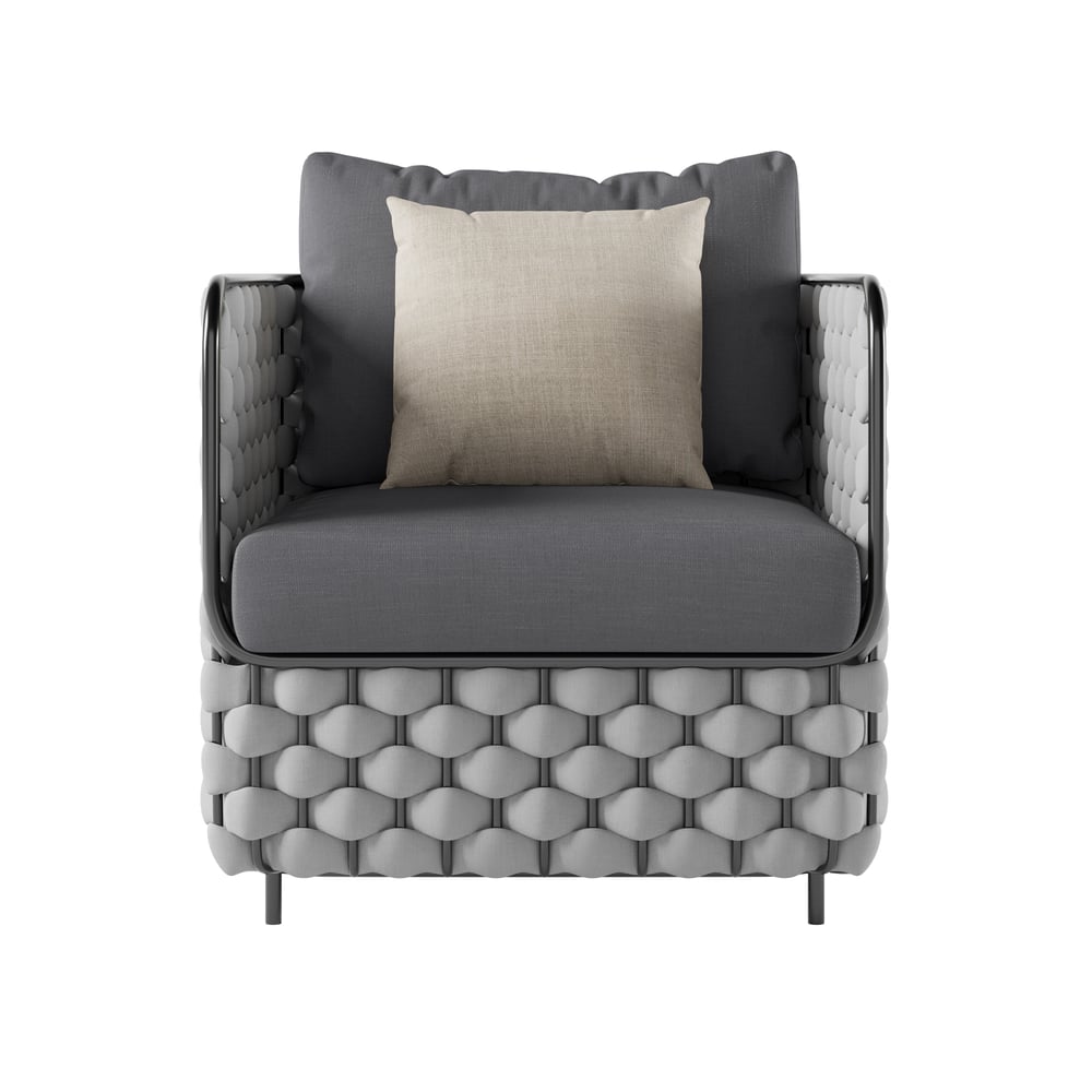 Canapé de terrasse d'extérieur moderne en aluminium et corde Martic de 700 mm de large avec coussin en gris image de fenêtre