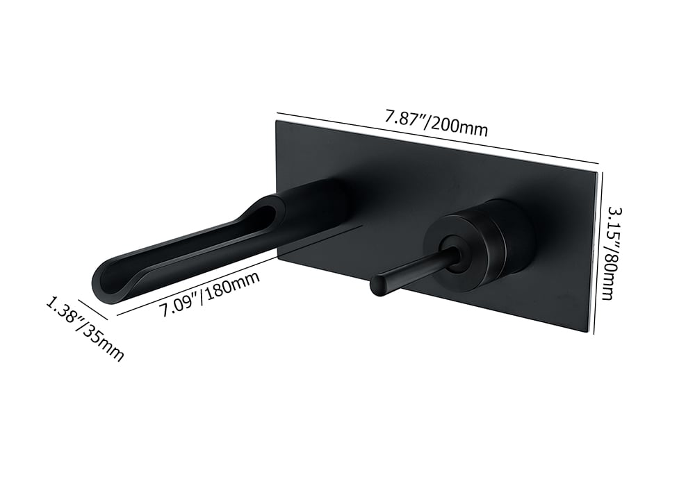 Black Modern Single Lever Handle Wall-Mounted Bathroom Sink Faucet Solid Brass weights dimensions image