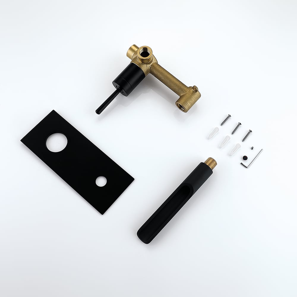 Black Modern Single Lever Handle Wall-Mounted Bathroom Sink Faucet Solid Brass window image
