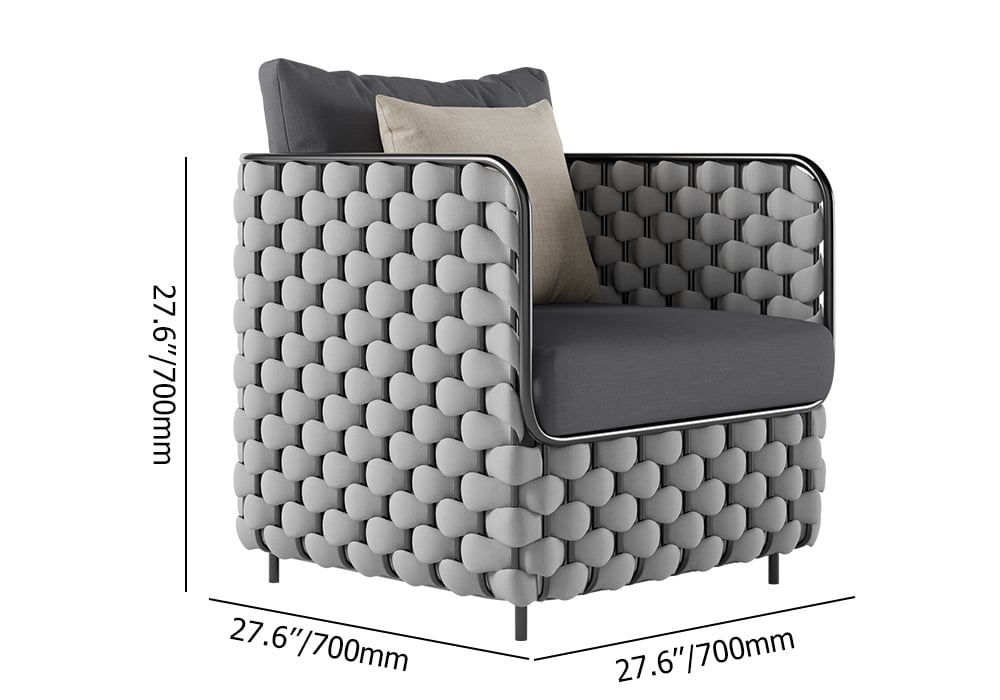 Canapé de terrasse d'extérieur moderne en aluminium et corde Martic de 700 mm de large avec coussin en gris Poids, dimensions, image