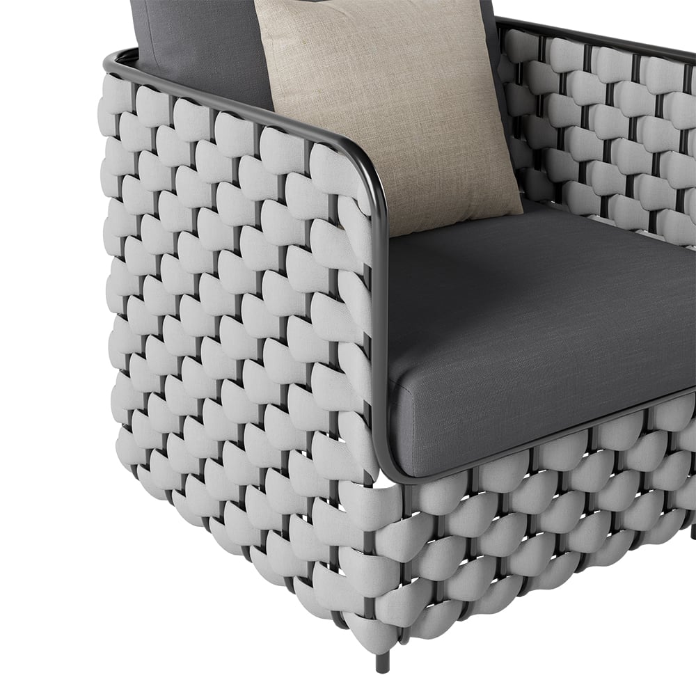 Canapé de terrasse d'extérieur moderne en aluminium et corde Martic de 700 mm de large avec coussin en gris image de fenêtre