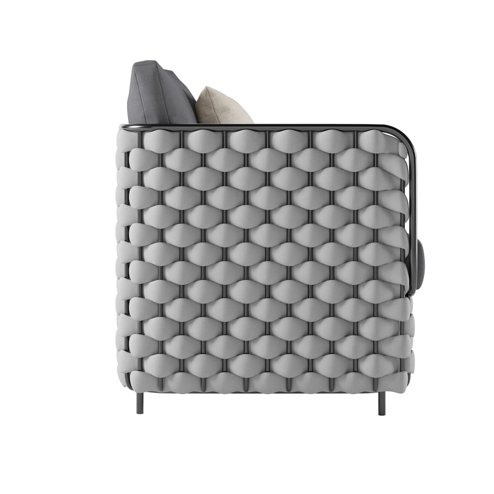 Canapé de terrasse d'extérieur moderne en aluminium et corde Martic de 700 mm de large avec coussin en gris image de fenêtre