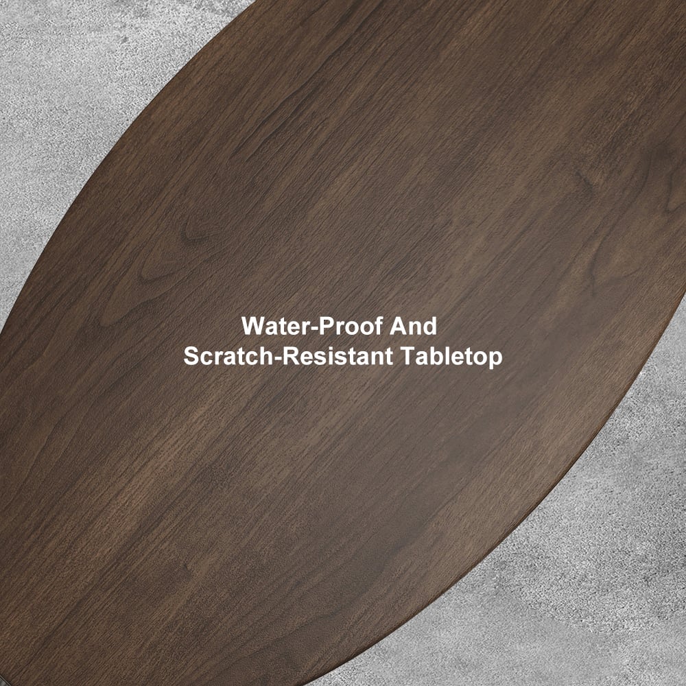 Table basse ovale moderne en noyer 1000 mm avec étagère de rangement en bois et métal image de fenêtre