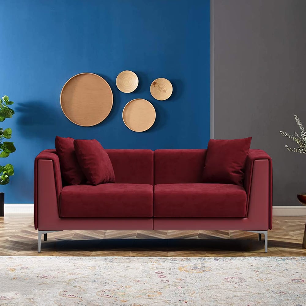 65" Wine Red Modern Modular Velvet Living Room Deep Sofa for 2 Seaters window image