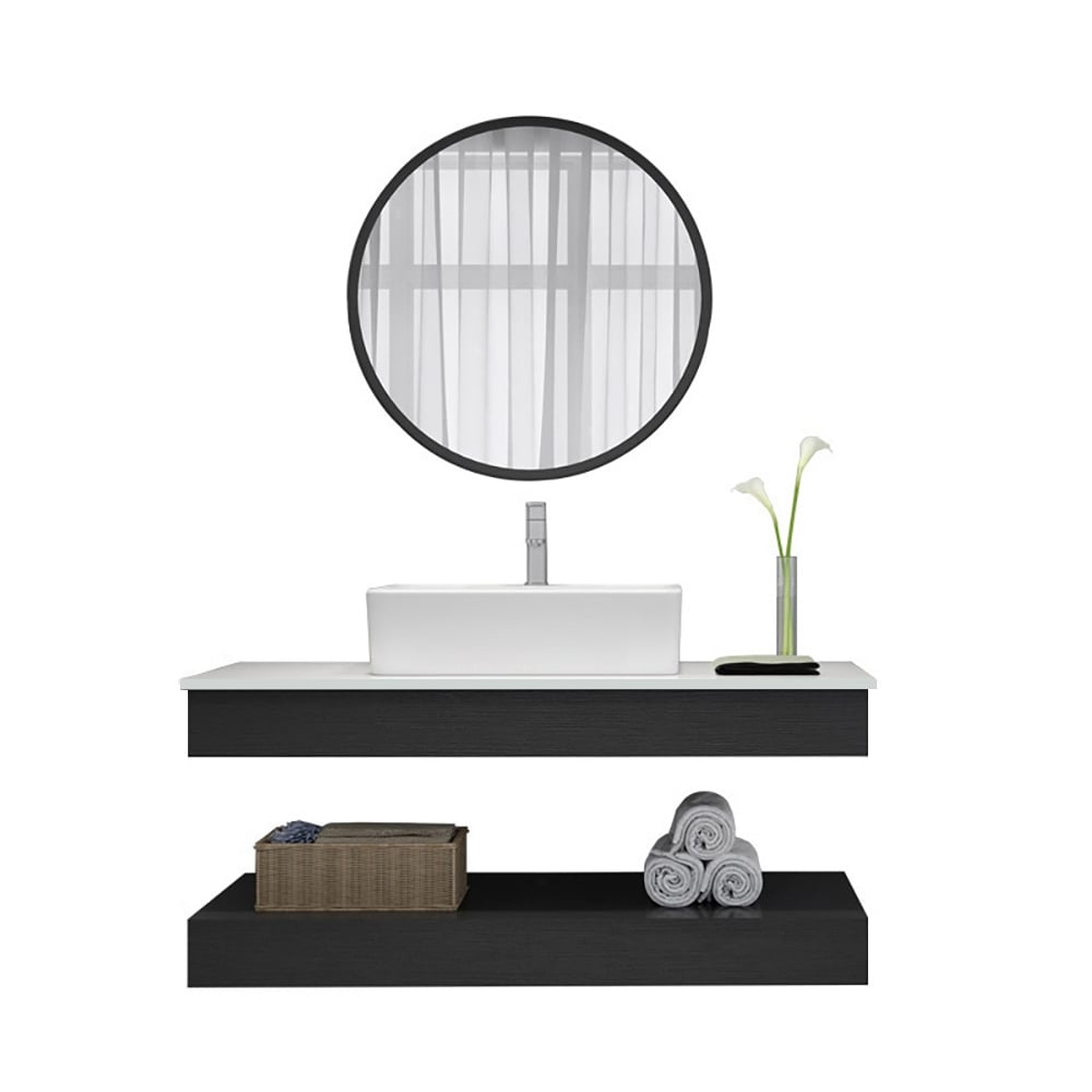 Modern 35" Floating Wall-Mount Single Bathroom Vanity Set with Stone Resin window image