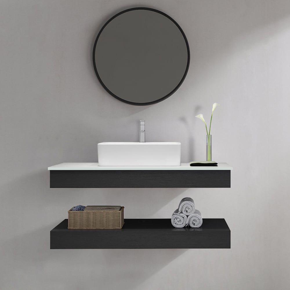 Modern 35" Floating Wall-Mount Single Bathroom Vanity Set with Stone Resin window image