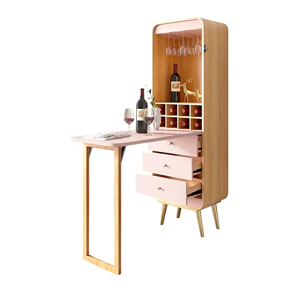 Foldable Bar Cabinet Convertible with Wine Rack & Table & 3 Drawers window image