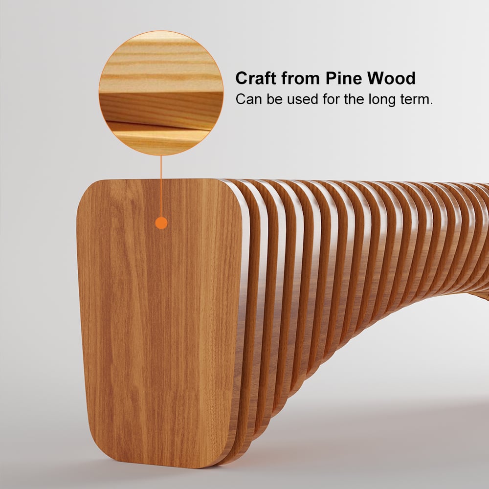 Modern Natural Wooden Curved Hallway Bench Seat Vertical Linear Surface