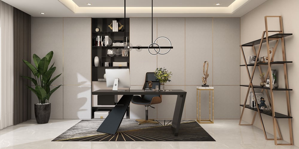 Bureau Cabstract moderne noir et de bureau avec tiroir (1600 mm) image de fenêtre