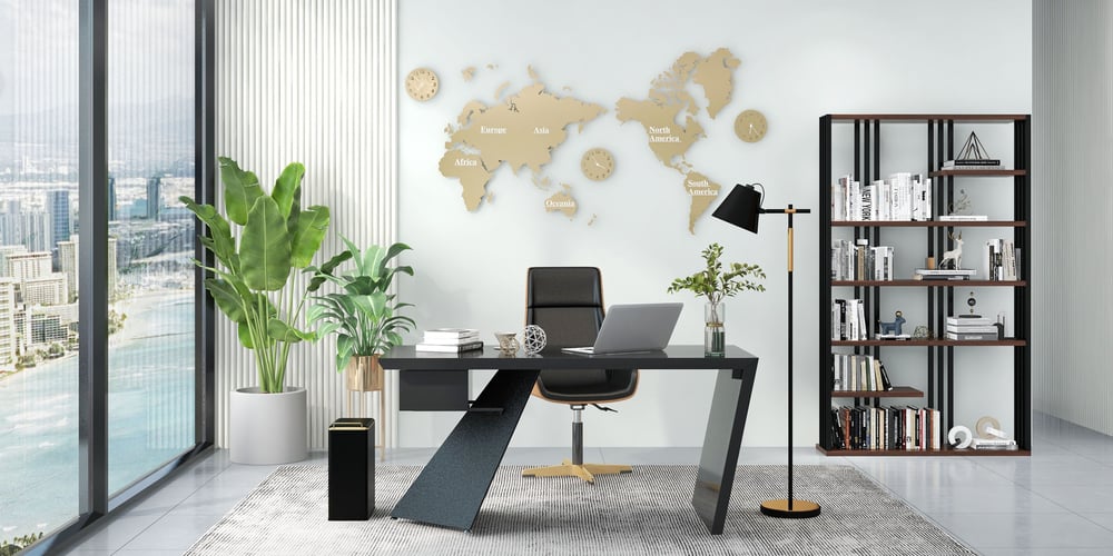 Bureau Cabstract moderne noir et de bureau avec tiroir (1600 mm) image de fenêtre