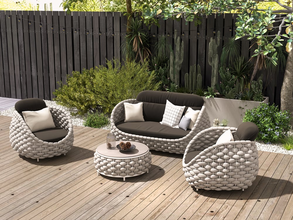 Customer Reviews for Tatta 4-Person Woven Rope Outdoor Sofa Set with Faux Marble Top Coffee Table