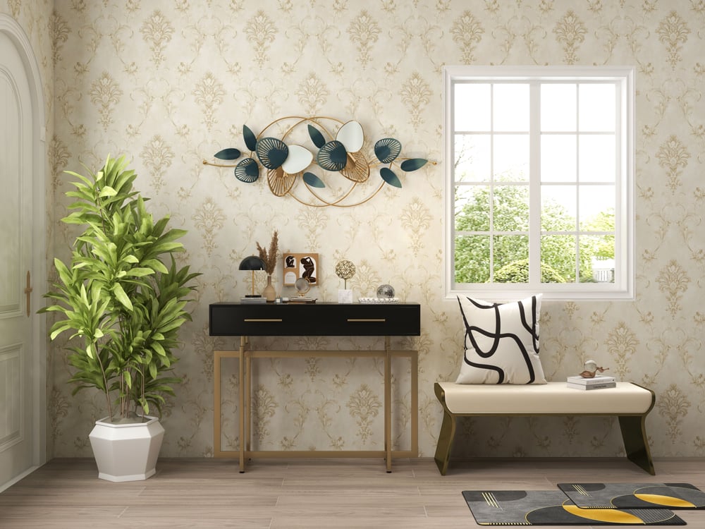 Decoração de parede com folhas de metal ocas 3D minimalista moderna Decoração de parede de moda clássica Imagem da janela