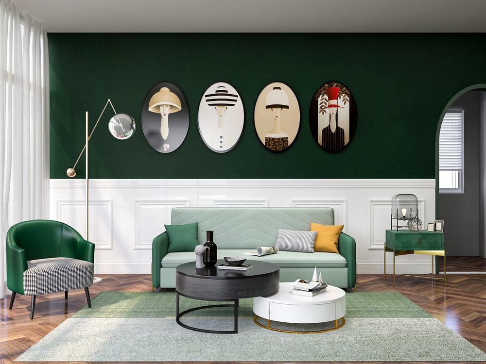 Table basse ronde moderne en bois Nesnesis avec plateau relevable et tiroirs image de fenêtre