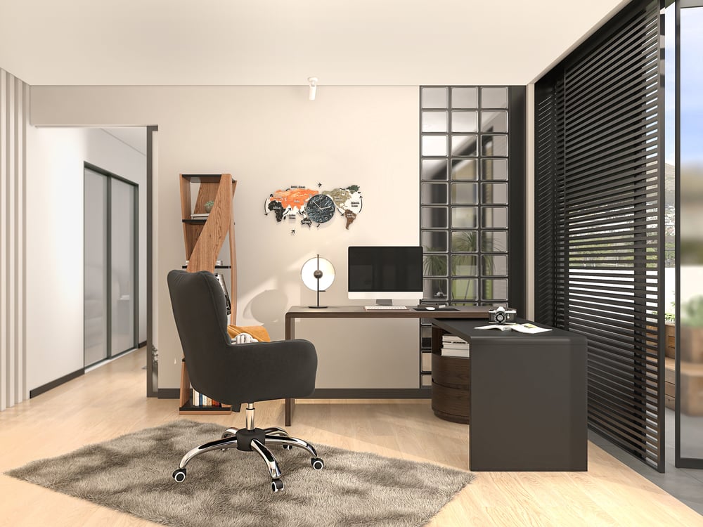 Modern wooden design modular desk with drawers, 152 cm L-shaped rotating desk window image