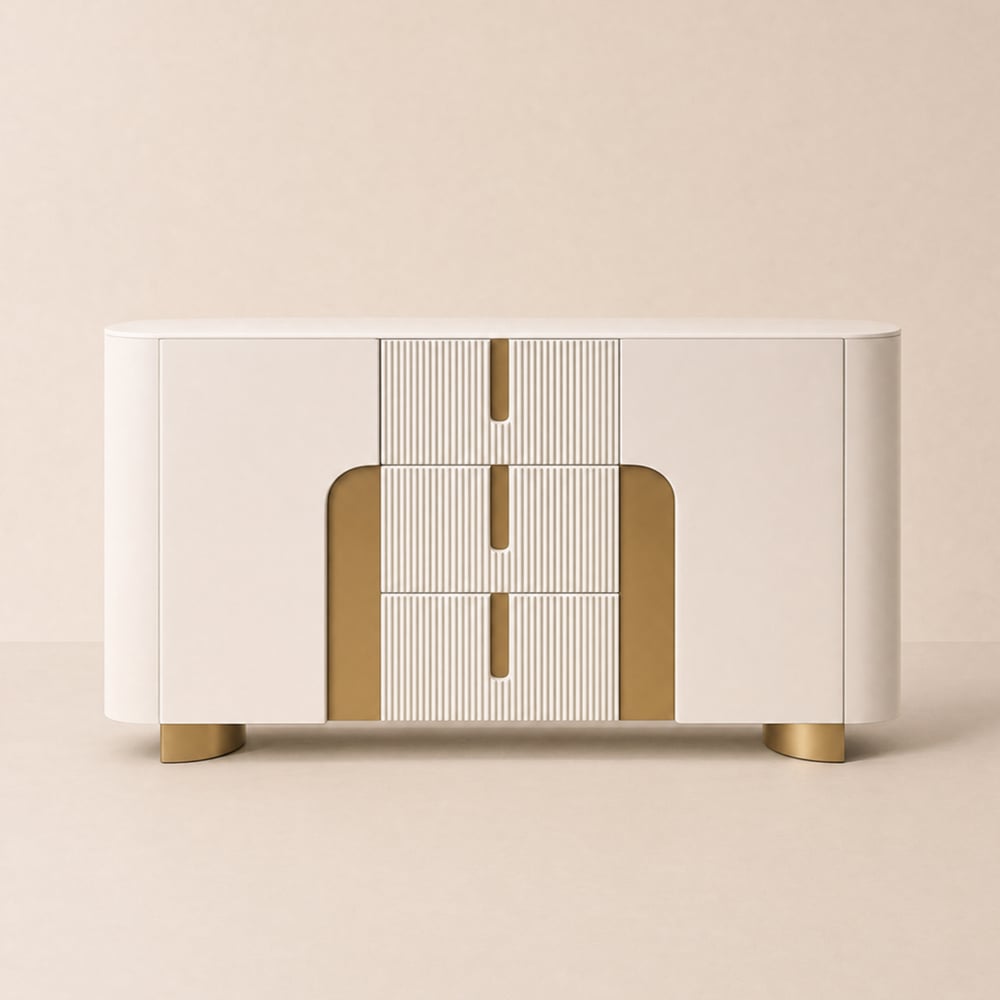 Artis Modern White 59"W Sintered Stone Sideboard 3 Drawers Kitchen Buffet Table window image