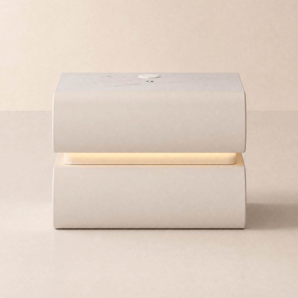 Humply White Faux Leather Floating 2-Drawer LED Nightstand with Charging Station window image