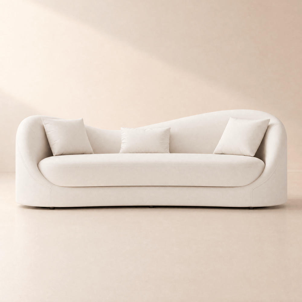84" Performance Leather Curved Upholstered Sofa with Pillows window image