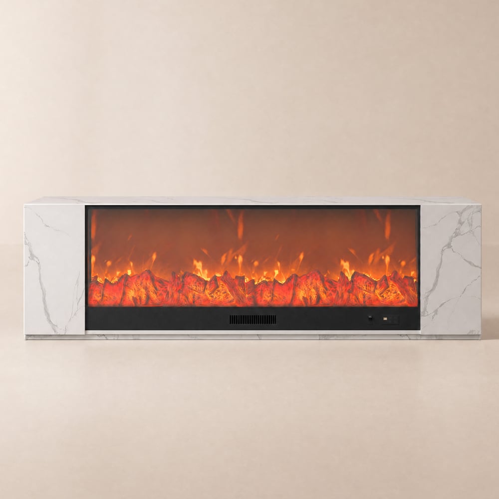 200 cm Sintered Stone Electric Fireplace TV Stand with Remote Control window image