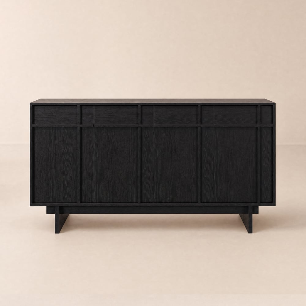Mid Century Modern 60" Black Wood Sideboard with Storage & Adjustable Shelves window image