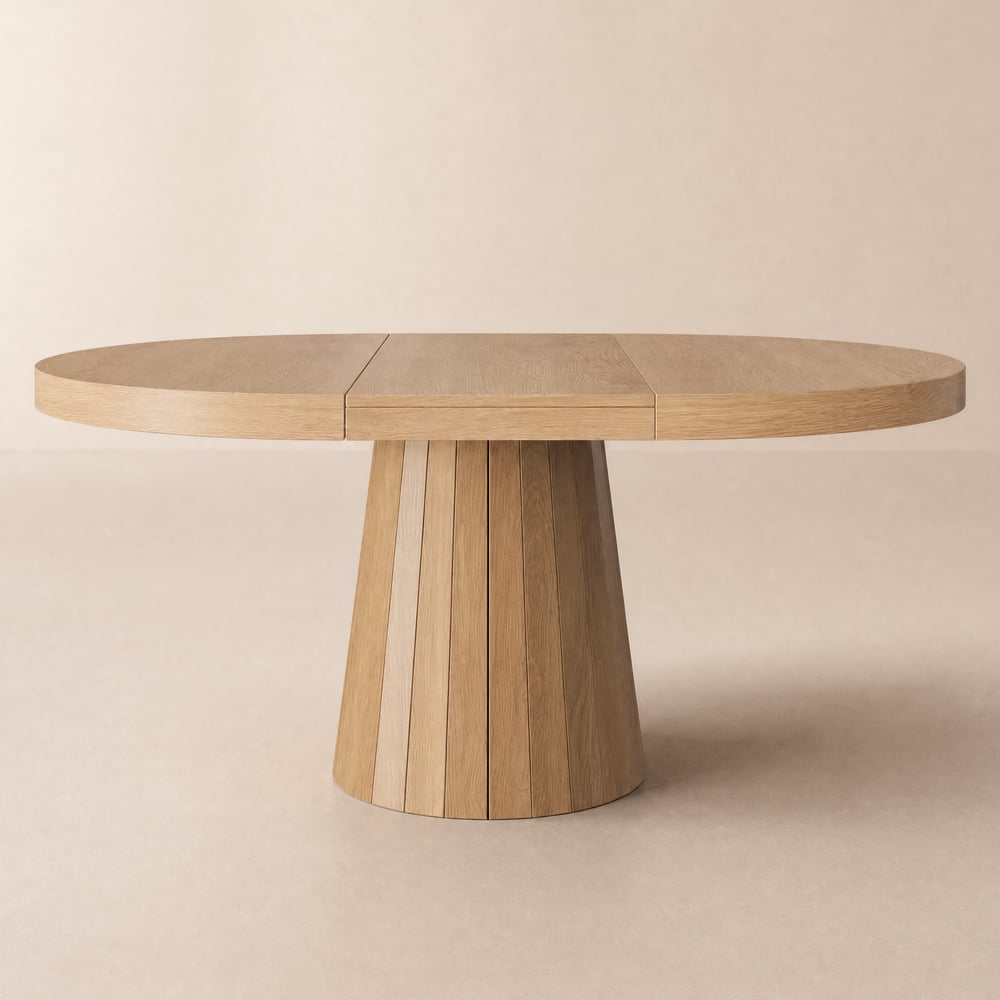 Japandi 100 - 140 cm Extendable Round-to-Oval Wood Dining Table Natural, Seats 4-6 window image