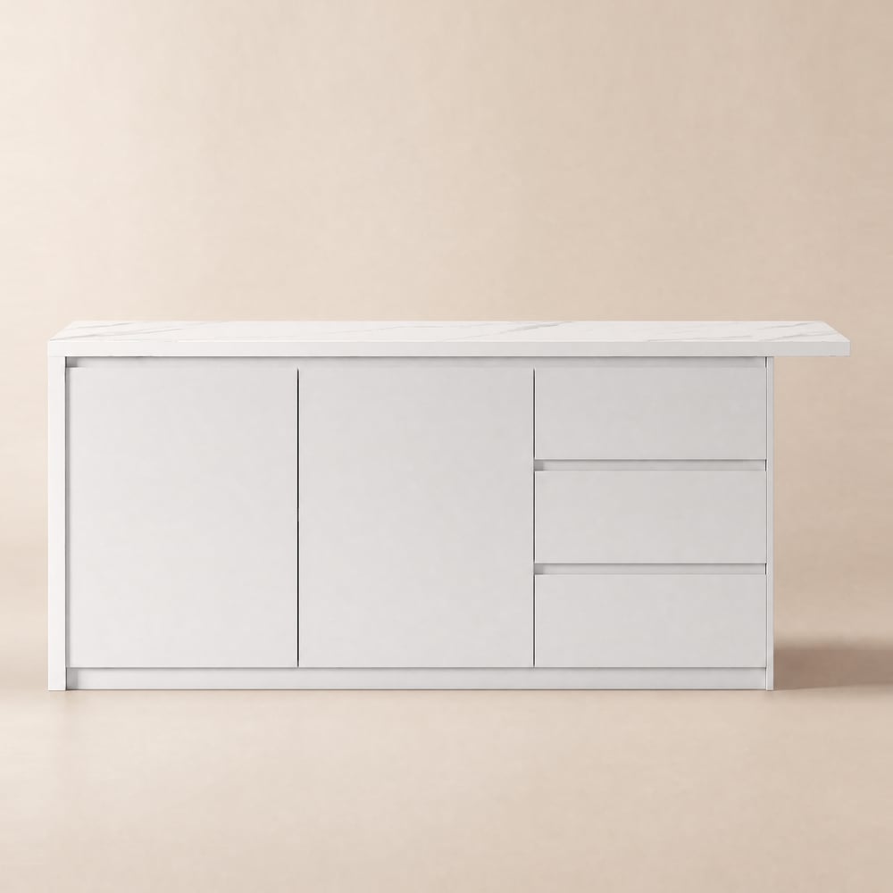 Isola Cucina Moderna 183 cm in Legno con Cassetti e Ante, Bianca Immagine della finestra
