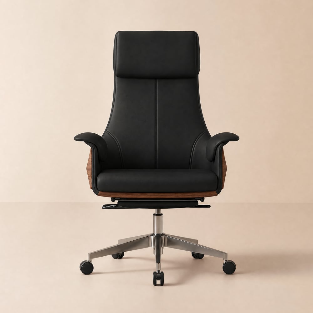 Sedia Direzionale Ergonomica in Ecopelle Nera con Poggiapiedi e Schienale Alto Immagine della finestra