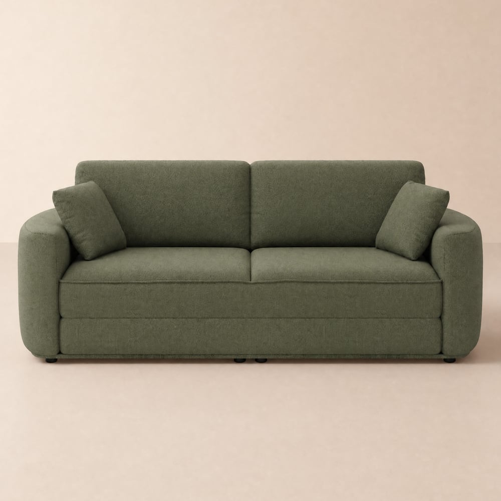 204cm Queen 3-Seater Chenille Fold-Down Sleeper Sofa with Removable Cover window image